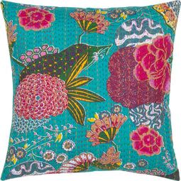 J-Line kussen Bloemen + Hechtingen - katoen - turkoois