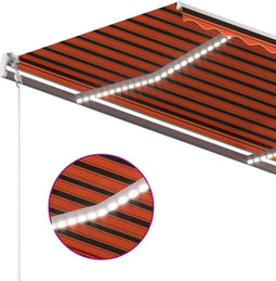 vidaXL - Luifel - handmatig - uittrekbaar - met - LED - 450x350 - cm - oranje - en - bruin