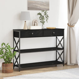 vidaXL - Console - Tafel - Zwart - Eiken - 100x28x75 - cm - Geengineerd - Hout - & - Staal