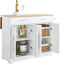 SoBuy FKW129-WN - Keukentrolley op Wielen - Uitschuifbaar Werkblad 2 Lades Verstelbare Planken Wit 113x91x(44-69) cm