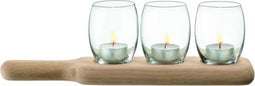 LSA Paddle Waxinelichthouders - Met Houten Plank - Set van 3 Stuks - Transparant