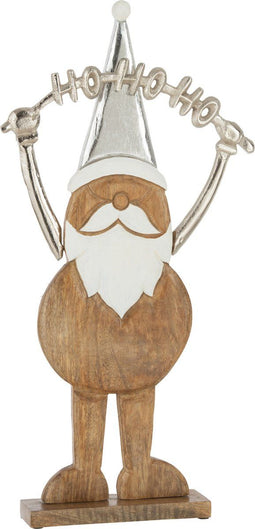 J-Line Kerstman Hohoho Op Voet Hout Zilver Large