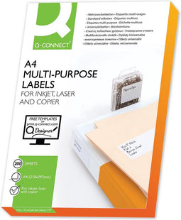 Q-CONNECT etiketten, wit, rechte hoeken, 210 x 297 mm, 200 vel, 1 etiket per vel