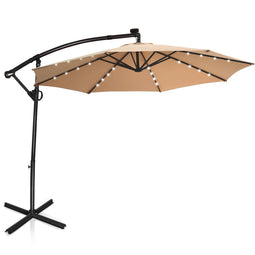 Coast 300 cm Beige Vrijhangende Parasol met LED-verlichting en Afstandsbediening – Zonnepaneel, Kant