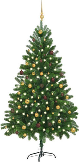 vidaXL - Kunstkerstboom - met - verlichting - en - kerstballen - 210 - cm - groen
