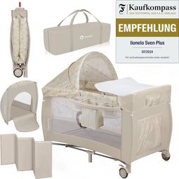 Lionelo Sven Plus 2in1 Reisbed - Campingbedje met Commode en Organizer - 127x60 cm - Beige