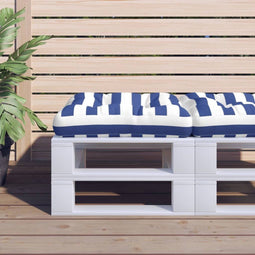 vidaXL - Palletkussen - gestreept - 60x60x12 - cm - stof - blauw - en - wit