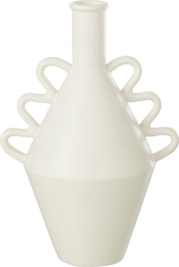 J-Line vaas Golvend Handvat Dolomiet - keramiek - wit - large - 32 cm hoog