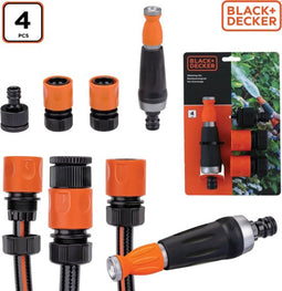 BLACK+DECKER Tuinslangkoppelingen - Set van 4 - 2x Waterstop Tussenstuk - Zwart Oranje (set van 4)