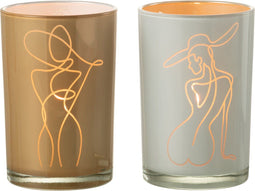 J-Line windlicht Vrouw - glas - mix - large - 2 stuks