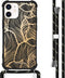 iMoshion Hoesje Geschikt voor iPhone 12 Mini Hoesje Met Koord - iMoshion Design Hoesje met Koord - Goud / Zwart / Golden Leaves