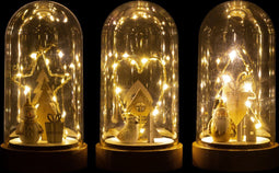 J-Line Stolp Hart/Boom/Ster+Led Hout/Glas Wit/Goud Assortiment Van 3