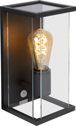 Lucide CLAIRE - Wandlamp Binnen/Buiten - 1xE27 - IP54 - Beweging & dag/nacht sensor - Antraciet