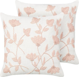 LUDISIA - Sierkussen set van 2 - Wit/Roze - 45 x 45 cm - Katoen