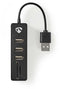 Nedis UHUBCU2340BK - USB Hub - 3x USB 2.0 type-A met SD/microSD-kaartlezer - Zwart