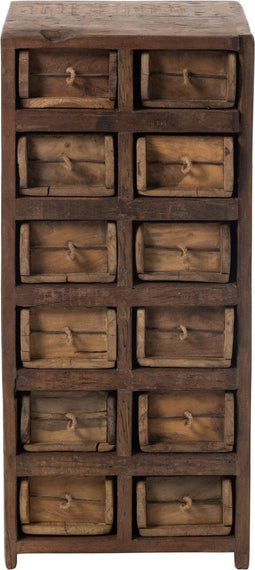 J-Line kast 12 Laden Brut - gerecycleerd hout - bruin