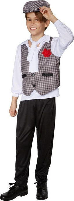 Dressforfun Jongenskostuum swinging charlston 116 - Verkleedkleding - Inclusief hemd vest broek pet halsdoek - Zwart wit grijs