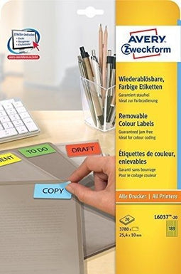 Avery Mini Etiketten - Printlabel - Afneembaar - Geel 25,4 x 10,0 mm