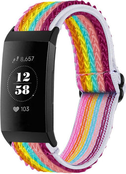 imoshion Elastisch nylon bandje - Geschikt voor Fitbit Charge 4, Charge 3 - Rainbow - One Size