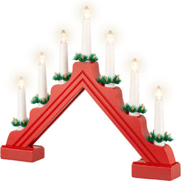 Lumineo Kaarsenbrug rood - hout - met LED verlichting - 7 led lampjes - 4,8 x 39,5 x 32 cm