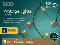Lumineo Kerstverlichting - 120 vintage led lampjes- 1190 cm - 8 functies - groen snoer