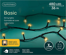Lumineo Kerstverlichting - 480 leds -classic warm wit -3600 cm - black cable - timer en dimmer