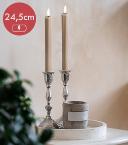 Lumineo LED dinerkaarsen - 2x st - lichtgrijs -H24,5 cm - met timer functie