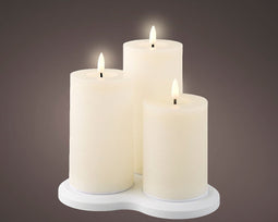 Lumineo - LED kaars d7.5h17.5 cm creme/warm wit 3st