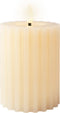 Lumineo luxe LED kaars/stompkaars - creme wit ribbel - D7,5 x H12 cm - timer