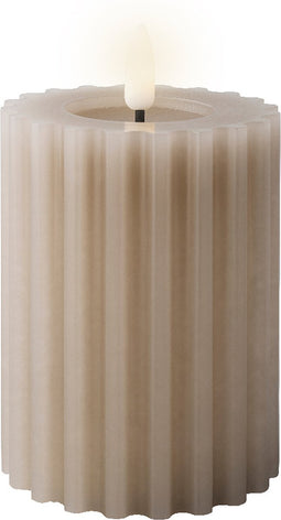 Lumineo Luxe LED kaars/stompkaars - lichtgrijs - ribbel - D7,5 x H12,3 cm - timer