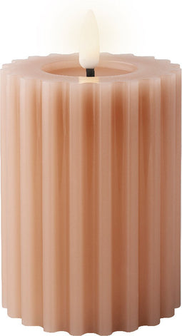 Lumineo Luxe LED kaars/stompkaars - lichtroze - ribbel - D7,5 x H12,3 cm - timer