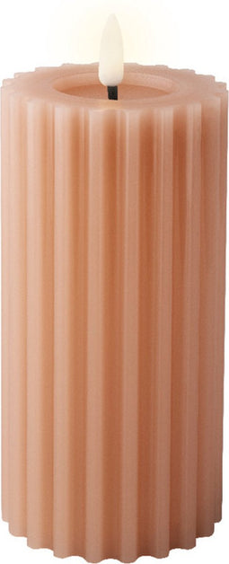 Lumineo Luxe LED kaars/stompkaars - lichtroze - ribbel - D7,5 x H17,3 cm - timer