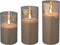 Lumineo luxe LED kaarsen - in glas - 3x stuks - grijs - stompkaarsen - timer