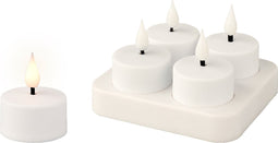 Lumineo Oplaadbare LED theelichtjes/waxinelichtjes - 4x st - wit - H4,5 cm - met oplaadstation