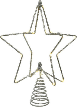Lumineo Verlichte kerst piek ster - zilver - H25 cm - 20 leds - kunststof - kerstboompiek