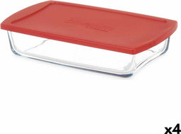 Lunchbox Borcam Rood Transparant Borosilicaatglas 1,3 L (4 Stuks)