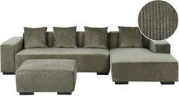 LUNGO - Hoekbank met ottomaan - Groen - Linkerzijde - Corduroy