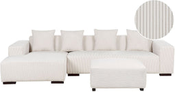 LUNGO - Hoekbank met ottomaan - Wit - Rechtszijdig - Corduroy