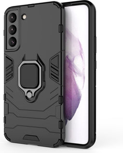 Lunso - Armor backcover hoes met ringhouder - Geschikt voor Samsung Galaxy S22 Plus / S22+ - Zwart