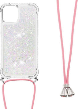 Lunso - Backcover hoes met koord - Geschikt voor iPhone 13 Pro - Glitter Zilver