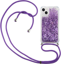 Lunso - Backcover hoes met koord - Geschikt voor iPhone 14 - Glitter Paars