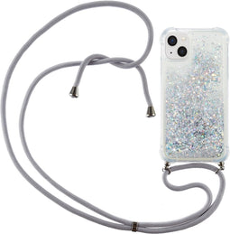 Lunso - Backcover hoes met koord - Geschikt voor iPhone 14 - Glitter Zilver