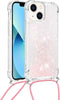 Lunso - Backcover hoes met koord - Geschikt voor iPhone 14 - Glitter Rose Zilver