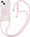 Lunso - Backcover hoes met koord - Geschikt voor iPhone 14 - Glitter Rose Zilver
