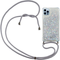 Lunso - Backcover hoes met koord - Geschikt voor iPhone 14 Pro Max - Glitter Zilver
