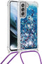 Lunso - Backcover hoes met koord - Geschikt voor Samsung Galaxy S21 FE - Glitter Blauw