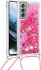 Lunso - Backcover hoes met koord - Geschikt voor Samsung Galaxy S21 FE - Glitter Roze