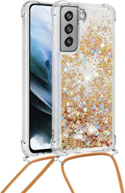 Lunso - Backcover hoes met koord - Geschikt voor Samsung Galaxy S21 FE - Glitter Goud