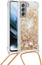 Lunso - Backcover hoes met koord - Geschikt voor Samsung Galaxy S21 FE - Glitter Goud