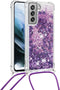 Lunso - Backcover hoes met koord - Geschikt voor Samsung Galaxy S21 FE - Glitter Paars